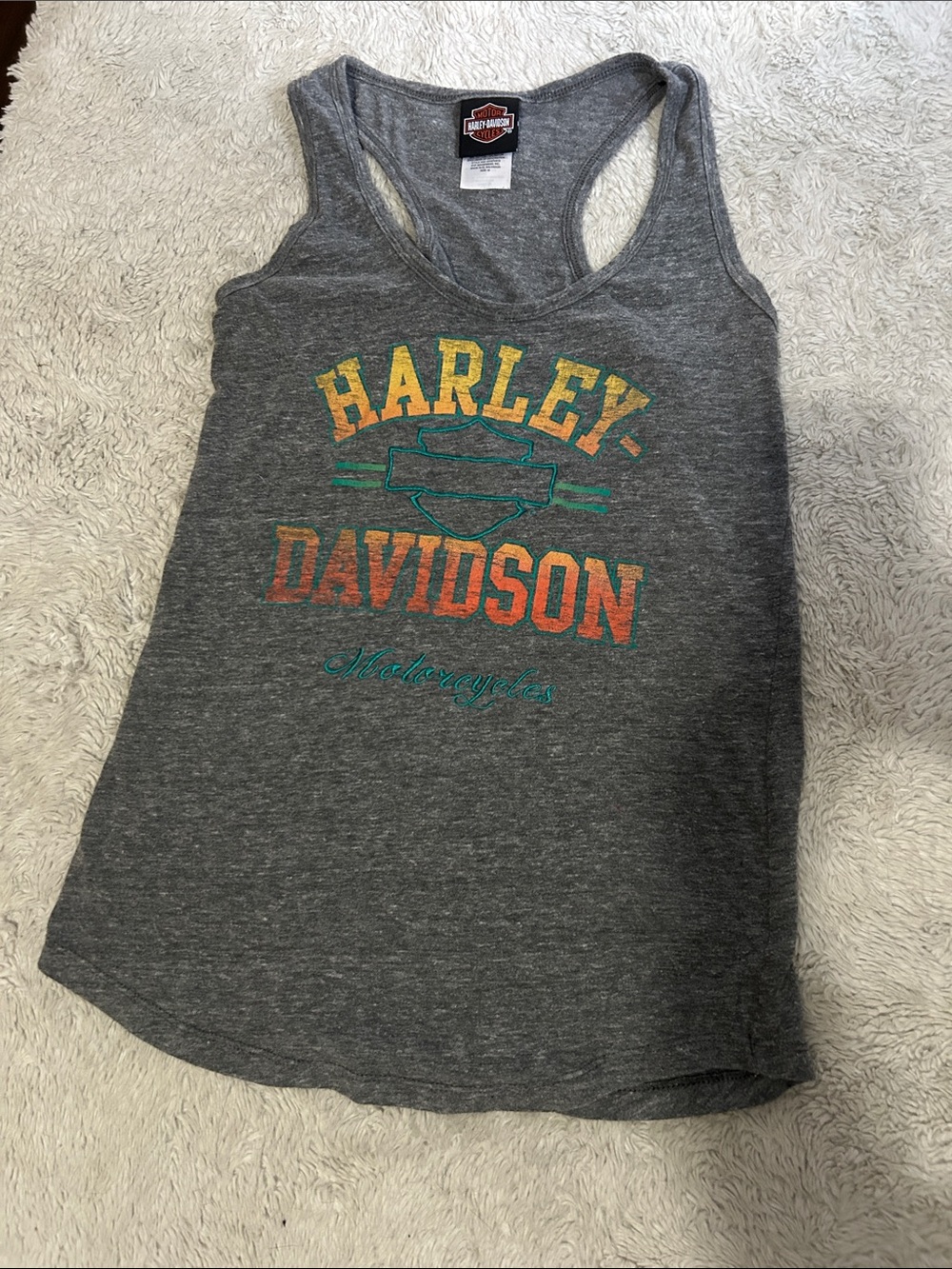 Harley-Davidson Gray Tank Top with Yellow, Orange & Teal Logo